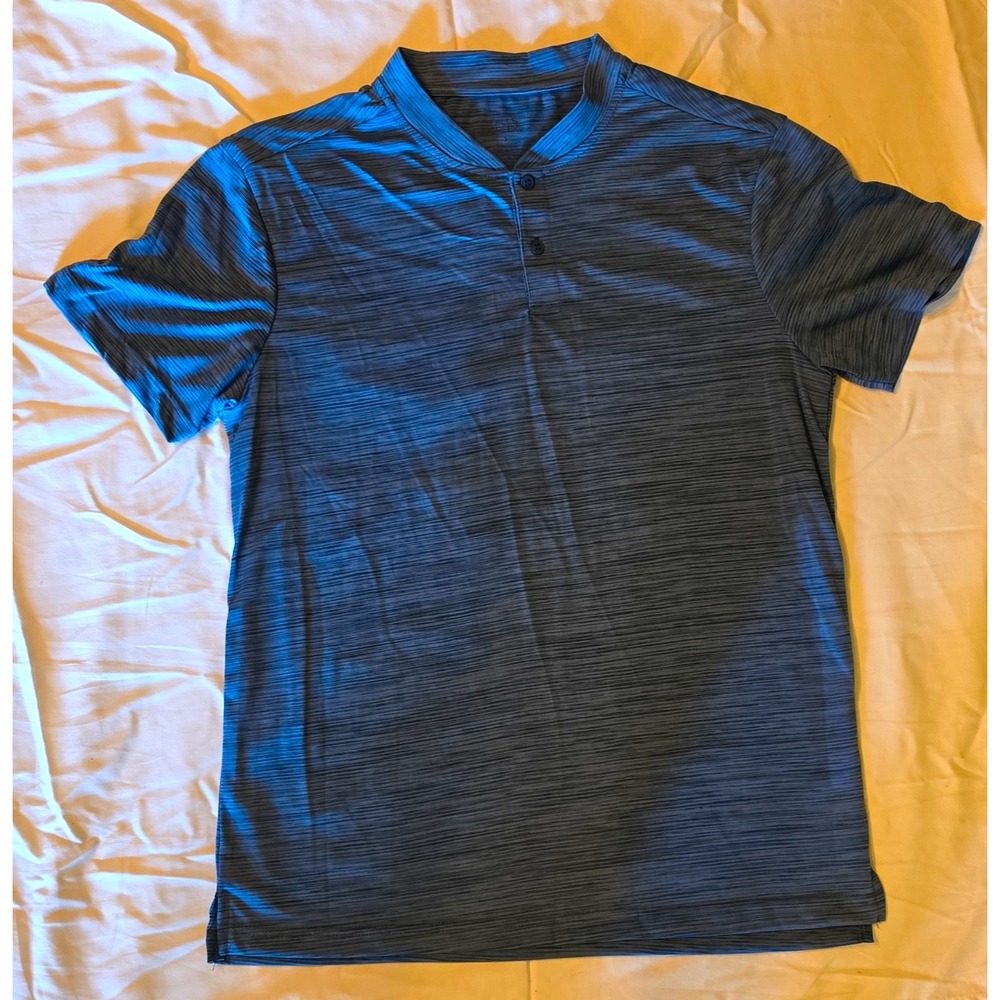 Falls Creek Men's Knit Polyester Heathered Blue Henley TShirt Short Sleeve S #54
